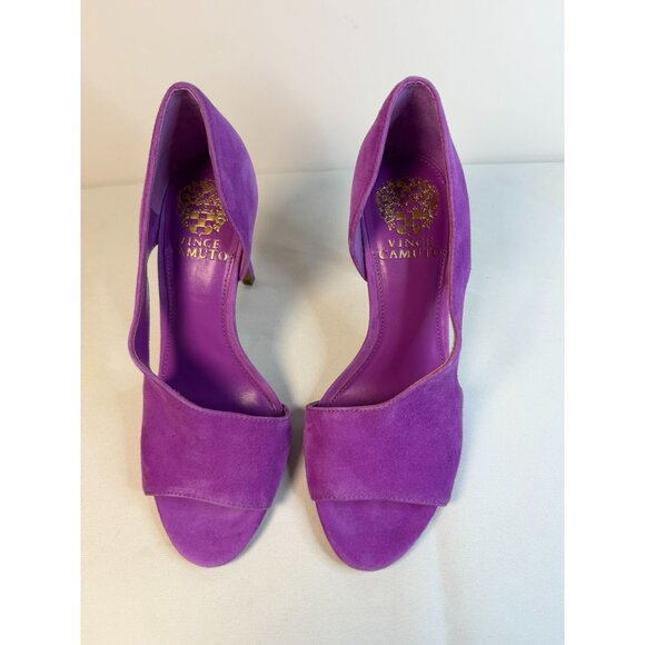Vince Camuto Alinton Purple Suede Size 7 High Stiletto Peeptoe Heel Pumps Formal - Picture 3 of 13